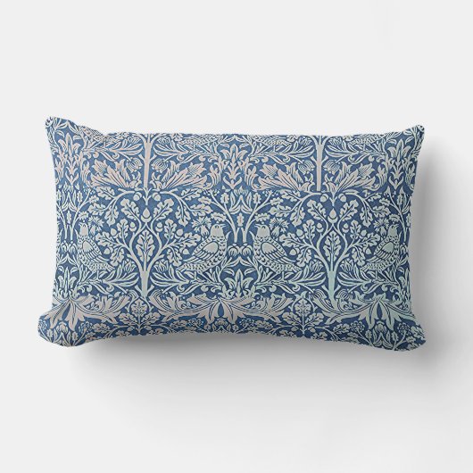 Decoratieve woudgeneratie vogels konijnen blauw kussen (Voorkant)