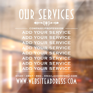 Decoratieve zakelijke diensten en informatie raamsticker