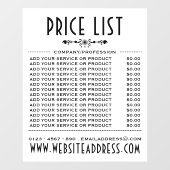 Decoratieve Zakelijke Prijslijst en Informatie Raamsticker (Vel)