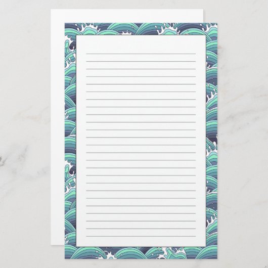 Decoratieve Zee Wave Background Briefpapier (Voorkant / Achterkant)
