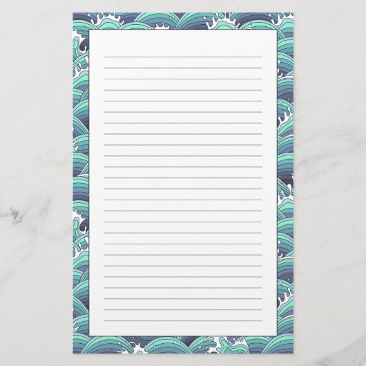 Decoratieve Zee Wave Background Briefpapier (Voorkant)