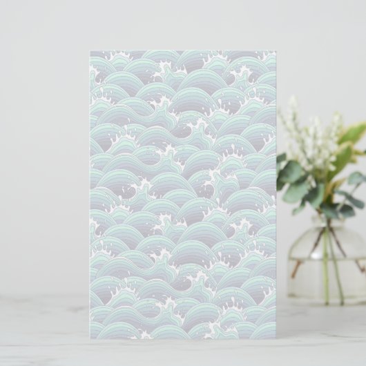Decoratieve Zee Wave Background Briefpapier (Staand voorkant)