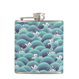 Decoratieve Zee Wave Background Heupfles