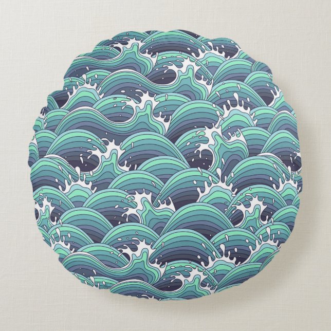 Decoratieve Zee Wave Background Rond Kussen (Voorkant)