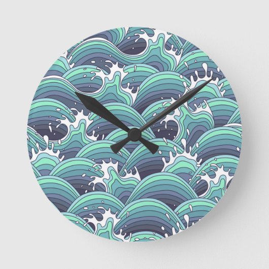 Decoratieve Zee Wave Background Ronde Klok (Voorkant)