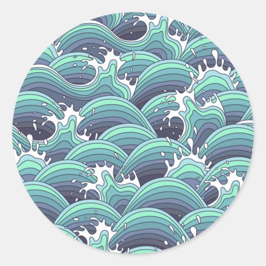 Decoratieve Zee Wave Background Ronde Sticker (Voorkant)