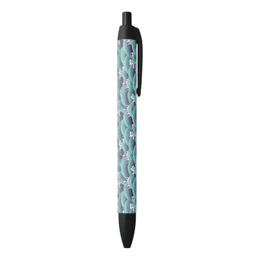Decoratieve Zee Wave Background Zwarte Inkt Pen (Achterkant (Verticaal))