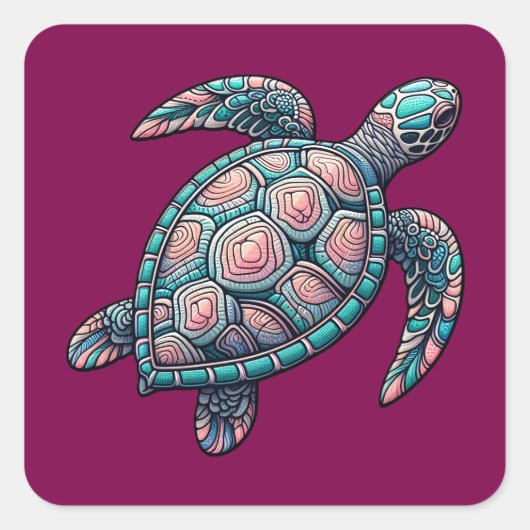 decoratieve Zeeen schildpad Vierkante Sticker (Voorkant)