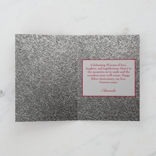 Decoratieve Zilveren Bloemen Man 25e Jubileum Kaart (Binnen)