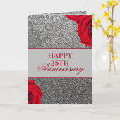 Decoratieve Zilveren Bloemen Man 25e Jubileum Kaart (Gele Bloem)