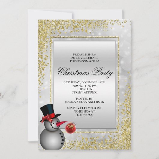 Decoratieve Zilveren Sneeuwman & Gouden Glitter Ke Kaart (Voorkant)