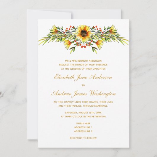 Decoratieve Zomer Bloemen Bruiloft Kaart (Voorkant)
