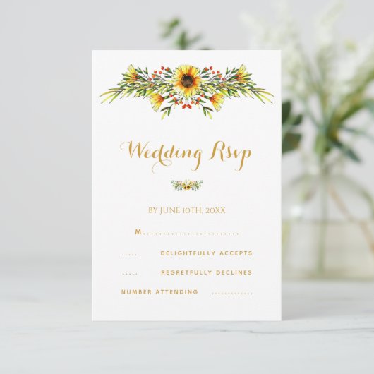 Decoratieve Zomer Bloemen Bruiloft RSVP Kaartje (Staand voorkant)