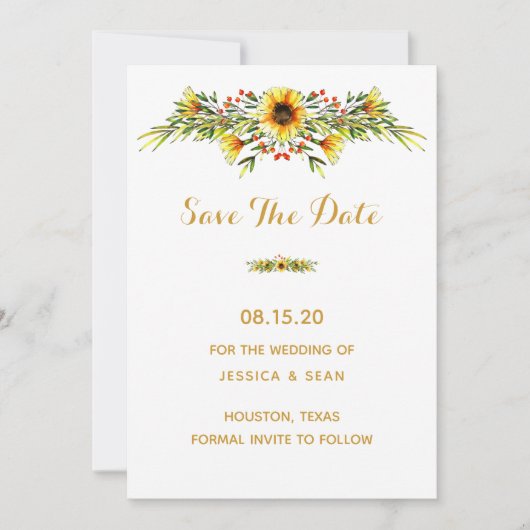 Decoratieve Zomer Bloemen Bruiloft Save The Date (Voorkant)