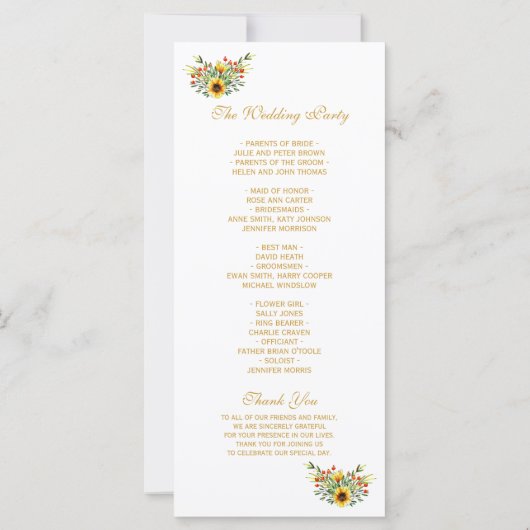 Decoratieve Zomer Bloemen Trouwprogramma (Achterkant)