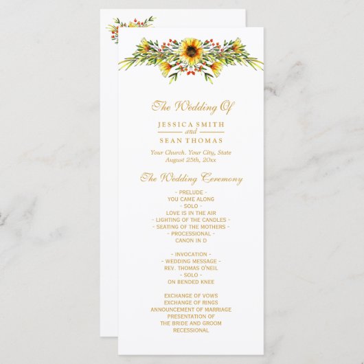 Decoratieve Zomer Bloemen Trouwprogramma (Voorkant / Achterkant)