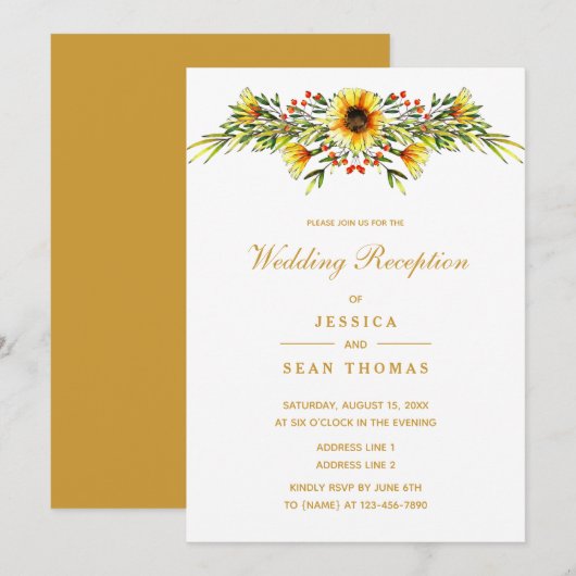 Decoratieve zomerbloemen bruiloft receptie kaart (Voorkant / Achterkant)