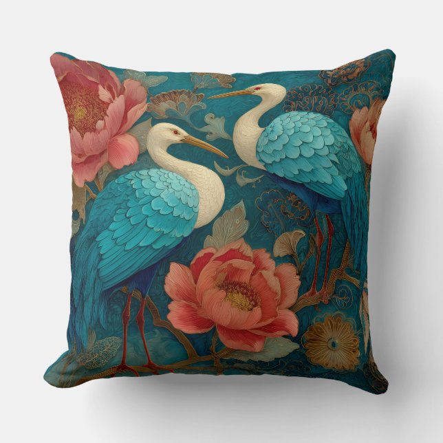 Decoratieve Zwaan Vogel Bloemen Worp Kussen (Voorkant)