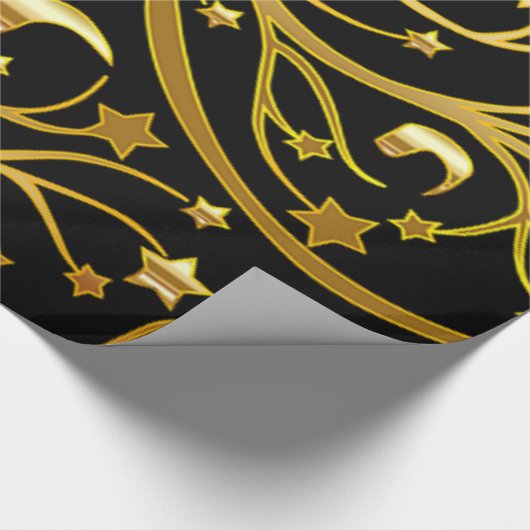 Decoratieve zwart gouden look chique kerststerren cadeaupapier (Hoek)