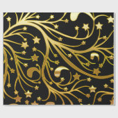 Decoratieve zwart gouden look chique kerststerren cadeaupapier (Vlak)