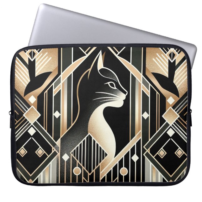 Decoratieve zwarte kat Abstracte laptophoes Laptop Sleeve (Voorkant)