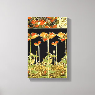 Decoratifs (Oranje bloemen) van Alphonse Mucha Vec Canvas Afdruk