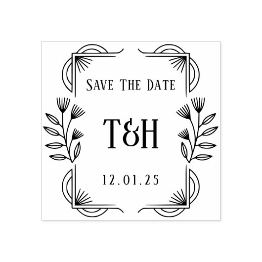 Decorative Art Deco Wooden Monogram Save The Date  Rubberstempel (Afrduk)