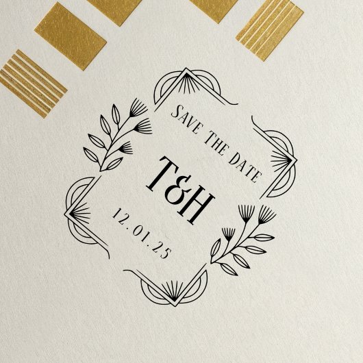 Decorative Art Deco Wooden Monogram Save The Date Rubberstempel