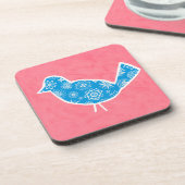 Decorative Bird with Patterns on Pink Background Bier Onderzetter (Linkerzijde)