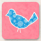 Decorative Bird with Patterns on Pink Background Bier Onderzetter (Voorkant)