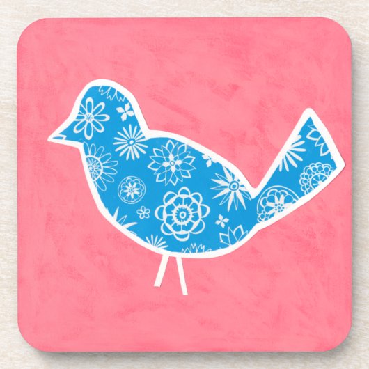 Decorative Bird with Patterns on Pink Background Bier Onderzetter (Voorkant)