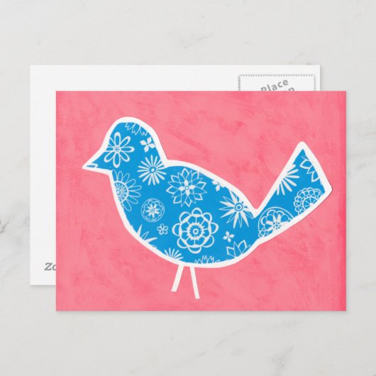 Decorative Bird with Patterns on Pink Background Briefkaart (Voorkant / Achterkant)