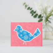Decorative Bird with Patterns on Pink Background Briefkaart (Staand voorkant)