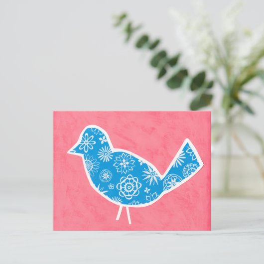 Decorative Bird with Patterns on Pink Background Briefkaart (Staand voorkant)