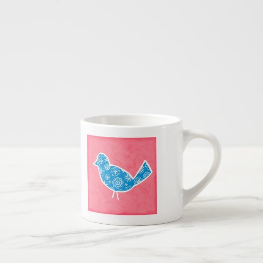 Decorative Bird with Patterns on Pink Background Espresso Kop (Rechts)