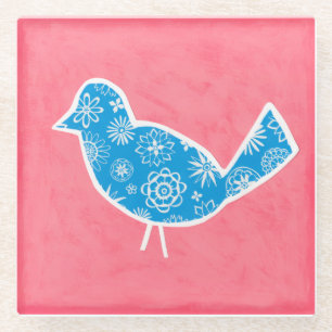 Decorative Bird with Patterns on Pink Background Glazen Onderzetter
