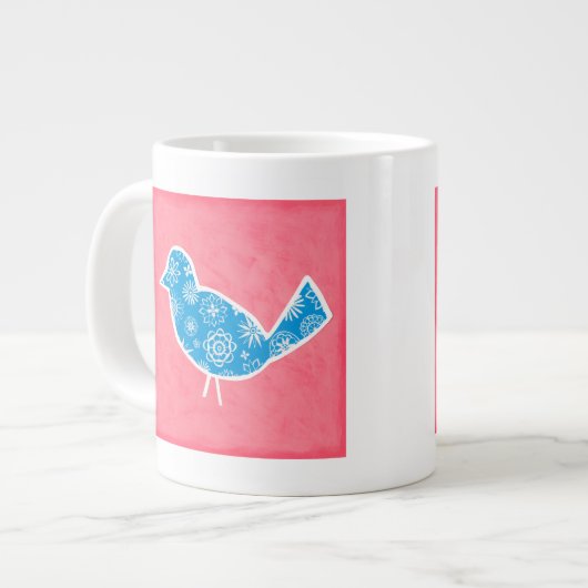 Decorative Bird with Patterns on Pink Background Grote Koffiekop (Links)