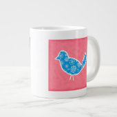 Decorative Bird with Patterns on Pink Background Grote Koffiekop (Voorkant rechts)