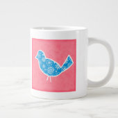 Decorative Bird with Patterns on Pink Background Grote Koffiekop (Rechts)