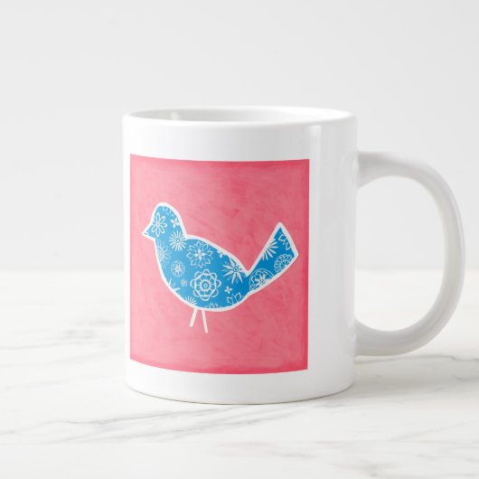Decorative Bird with Patterns on Pink Background Grote Koffiekop (Rechts)