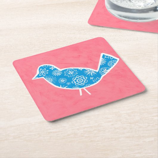 Decorative Bird with Patterns on Pink Background Kartonnen Onderzetters (Schuin)