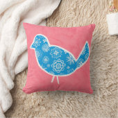 Decorative Bird with Patterns on Pink Background Kussen (Deken)