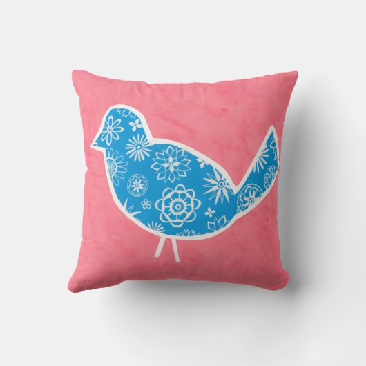 Decorative Bird with Patterns on Pink Background Kussen (Achterkant)