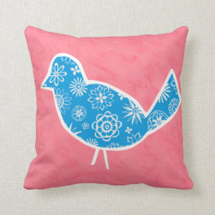Decorative Bird with Patterns on Pink Background Kussen