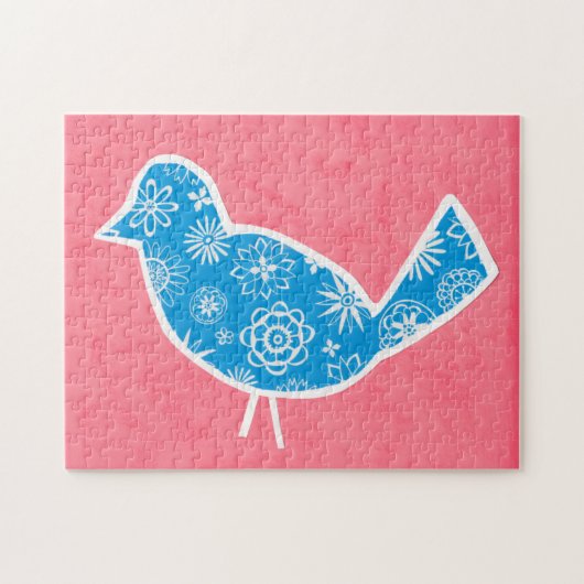 Decorative Bird with Patterns on Pink Background Legpuzzel (Horizontaal)