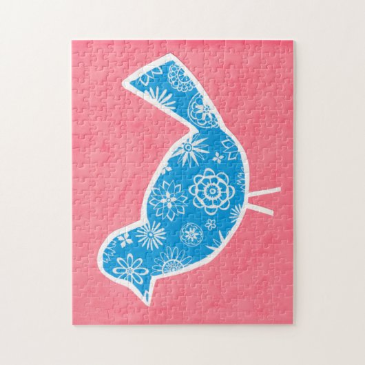 Decorative Bird with Patterns on Pink Background Legpuzzel (Verticaal)