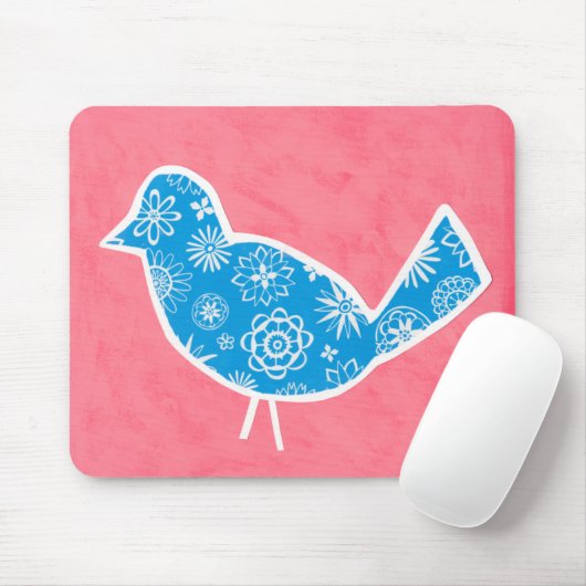 Decorative Bird with Patterns on Pink Background Muismat (Met muis)