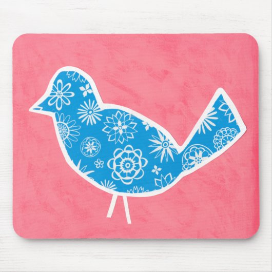 Decorative Bird with Patterns on Pink Background Muismat (Voorkant)