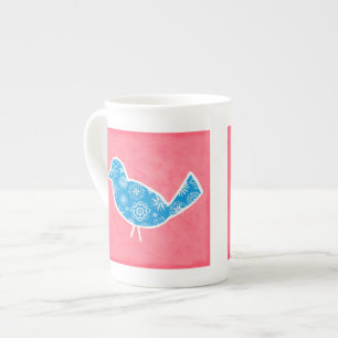 Decorative Bird with Patterns on Pink Background Porselein Kop