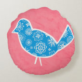 Decorative Bird with Patterns on Pink Background Rond Kussen (Achterkant)